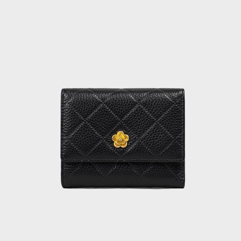 Wallet Women'S Leather Short Change Bag Thin And Versatile Small Card Bag Camellia Clutch Bag