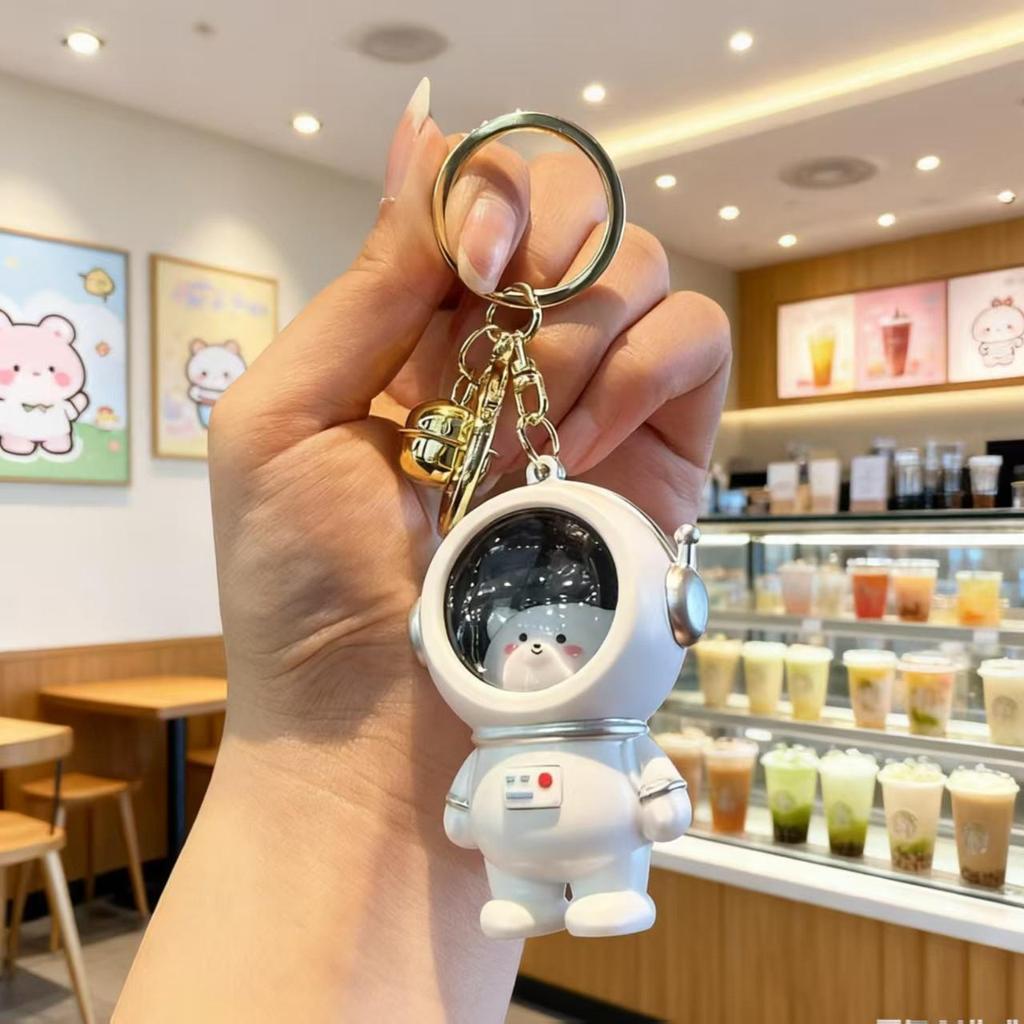 Influencer Style Bell Bear Astronaut Keychain Pendant with Light - Cute for Couples