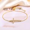 Vnox Full CZ Stones Cross Bracelets for Women Teens, Gold Color Slim Box Link Chain Bracelets Wristband,Religion Faith Accessory