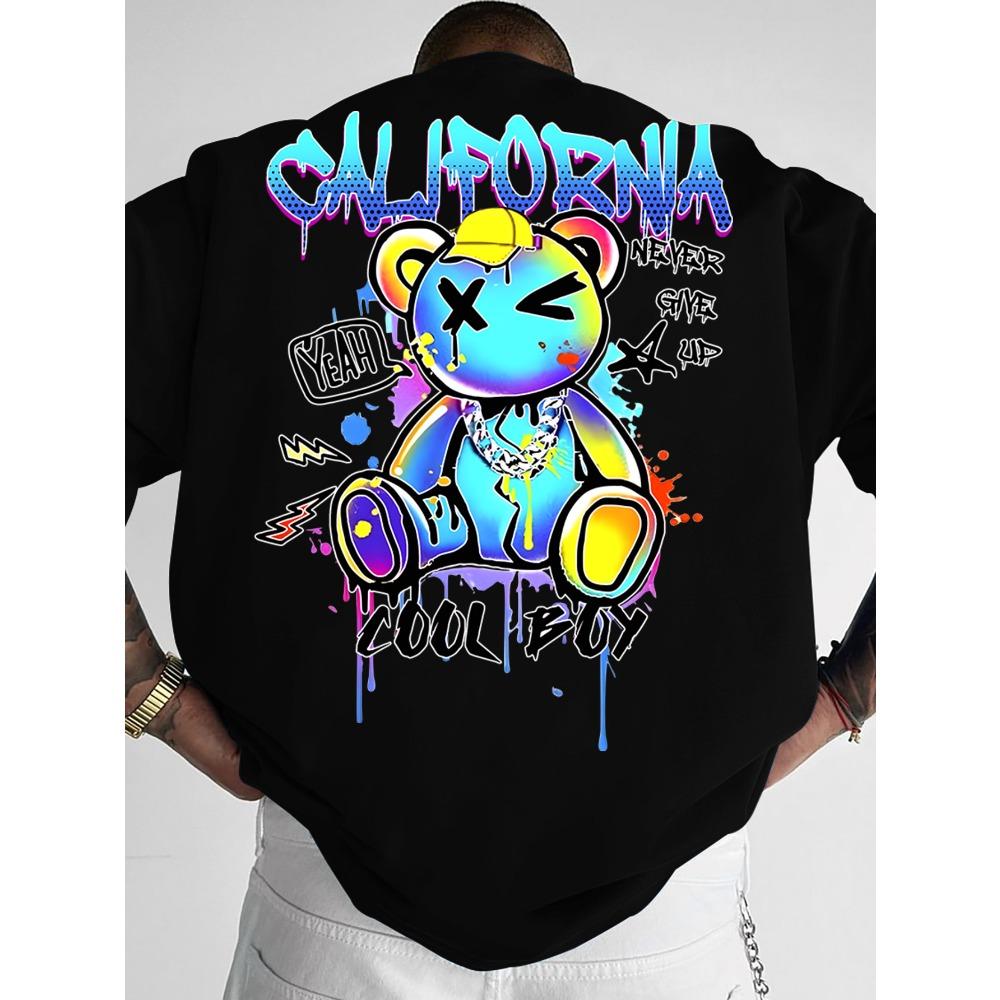 

Summer New Design California Bear Print Tshirt 100 Pure Cotton Fashionable Trendy Street Style Mens Shortsleeved Tshirt S