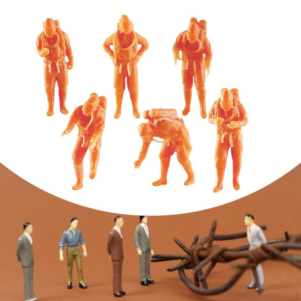 6 Pieces Miniature Model Figures Resin Creative Mini People Models Firefighter Figurines for DIY