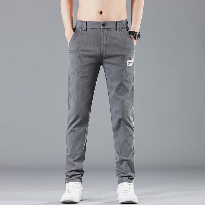

Men s Slim-Fit Ice Silk Casual Pants - High Elastic, Lightweight Straight-Leg Design 38 светло-серый