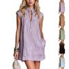 Women's Sleeveless Loose Fit Casual Dress Half Zip Stand Collar Vacation Summer Beachwear Tunic Mini Dress with Pockets
