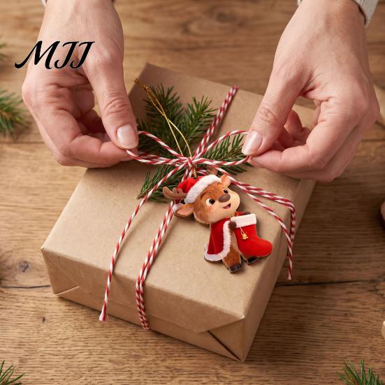 Xmas Holiday Party Supplies Christmas Elk Ornaments, 2D Flat Wooden Cute Reindeer Hanging Decoration, Cartoon Wood Deer Decorations Pendants with Hat