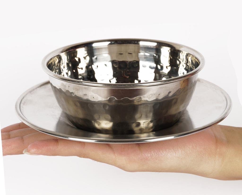 Trifri Edelstahl Mini Saucenschälchen Runde Suppenschüssel mit Teller Asiatisches Essen Edelstahl Geschirr Set 2-teilig