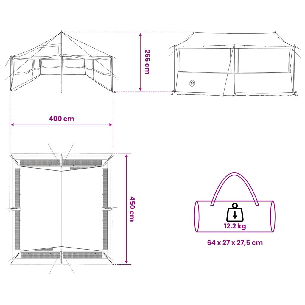Family Tent Brown and Gray 450 x 400 x 265 cm Polyester and Steel