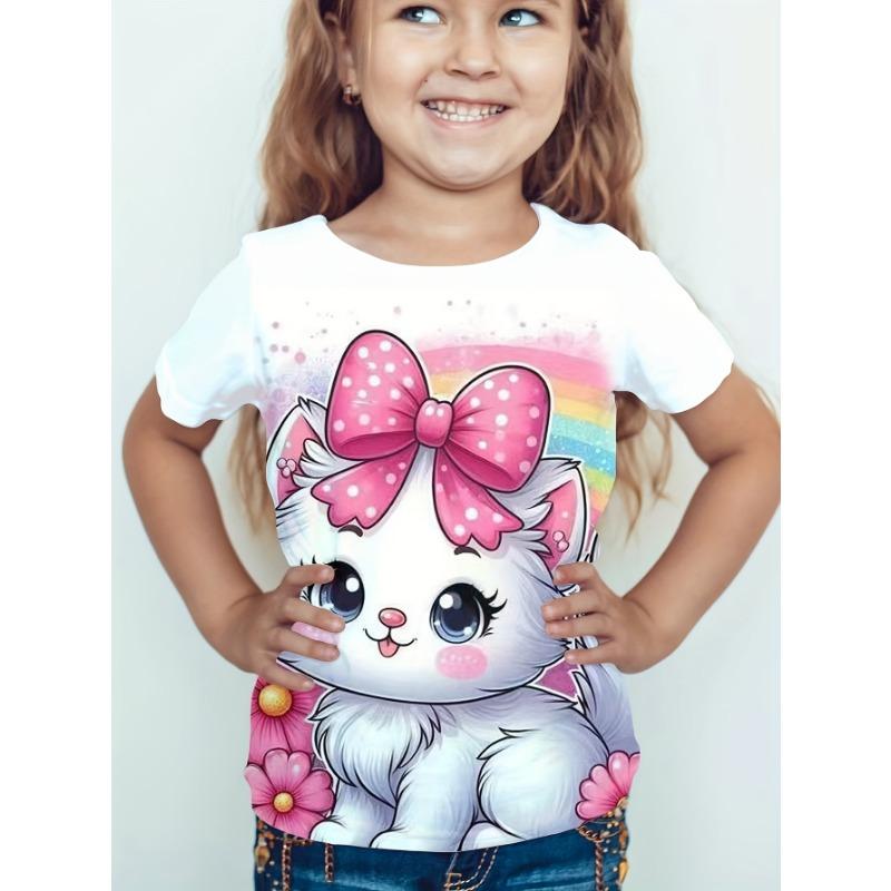 Dziecięca koszulka 3D Kot Dziecięca odzież Dziewczęca koszulka Odzież dla dziewczynek 2024 Dziewczęca letnia dziecięca koszulka dziecięca dziecięca graficzna moda dla nastolatków