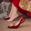 Red Wedding Shoes Autumn New Wedding Dress Xiuhe Two Wear Bridal Shoes Multi-heel High-heel Single Shoes