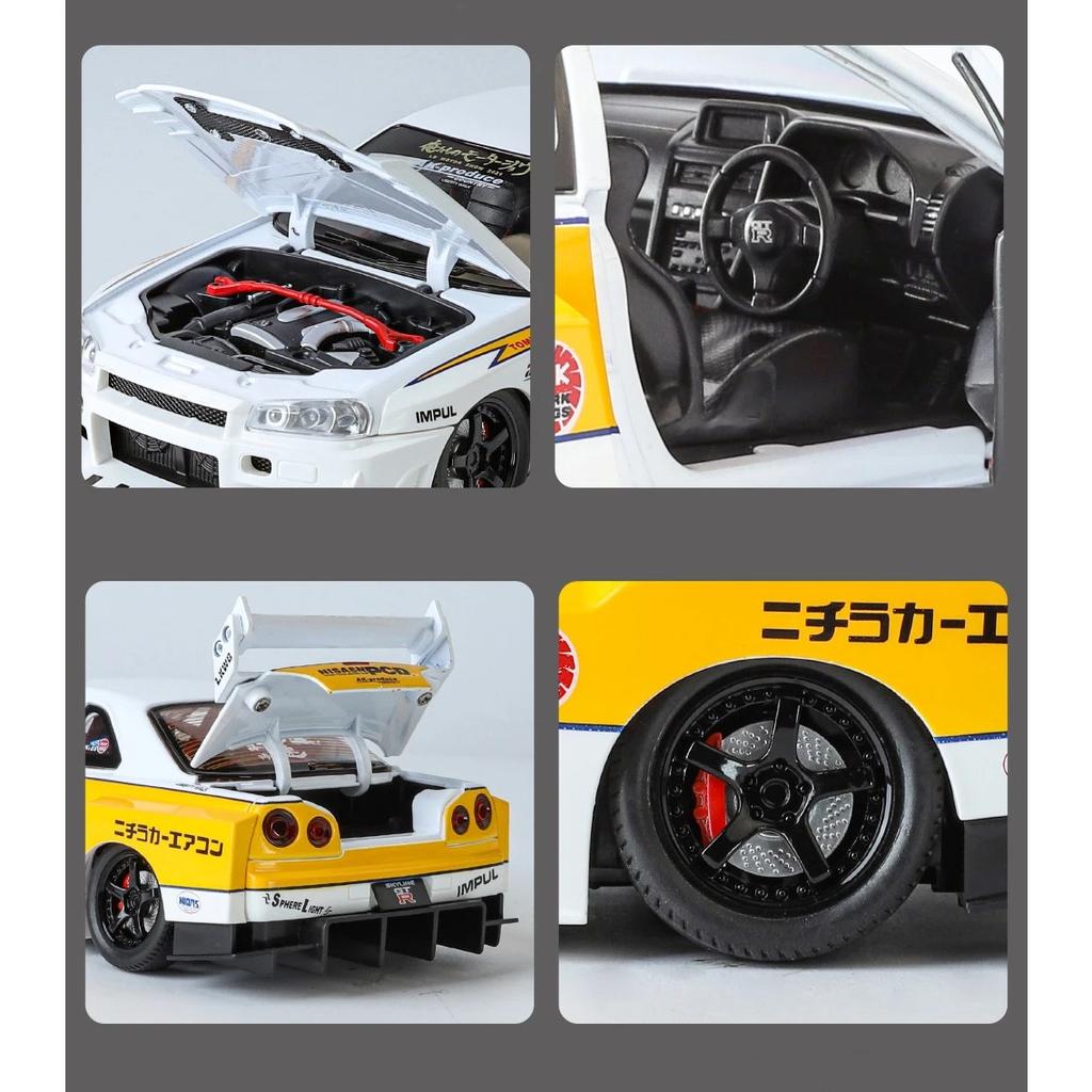 1/24 Nissan Skyline Ares GTR R34 Modified Wide Body Alloy Sports Car Model Diecast Raing Vehicle Car Model Sound Light Kids Gift