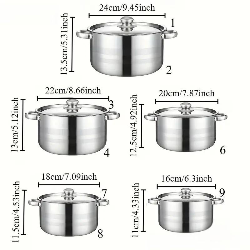 10-piece Stainless Steel Cookware Set, Suitable for Induction Cooktops, Ideal for Outdoor, Dormitory, Camping Use