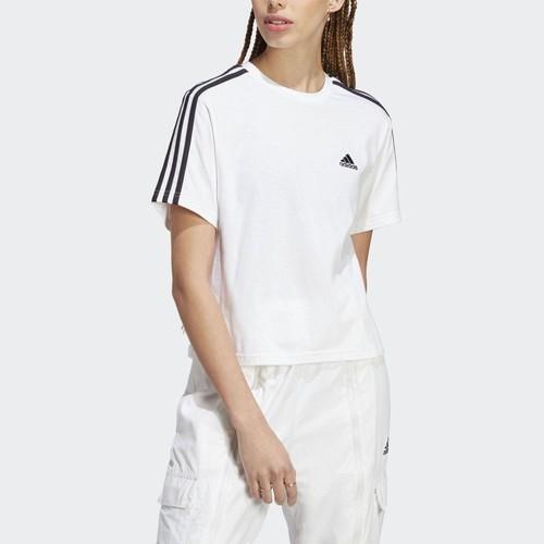 Adidas Striped Logo Print Casual Cropped T-shirt for Women, White