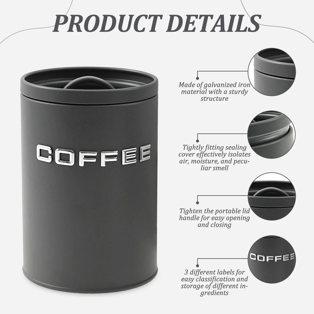 3 Pcs Tea Coffee Sugar Canister Jar Metal Round Kitchen Container with Airtight Lid Moisture Proof Coffee Beans Storage Jar
