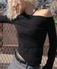 High School Disco Strap One-Shoulder Long Sleeve_Black