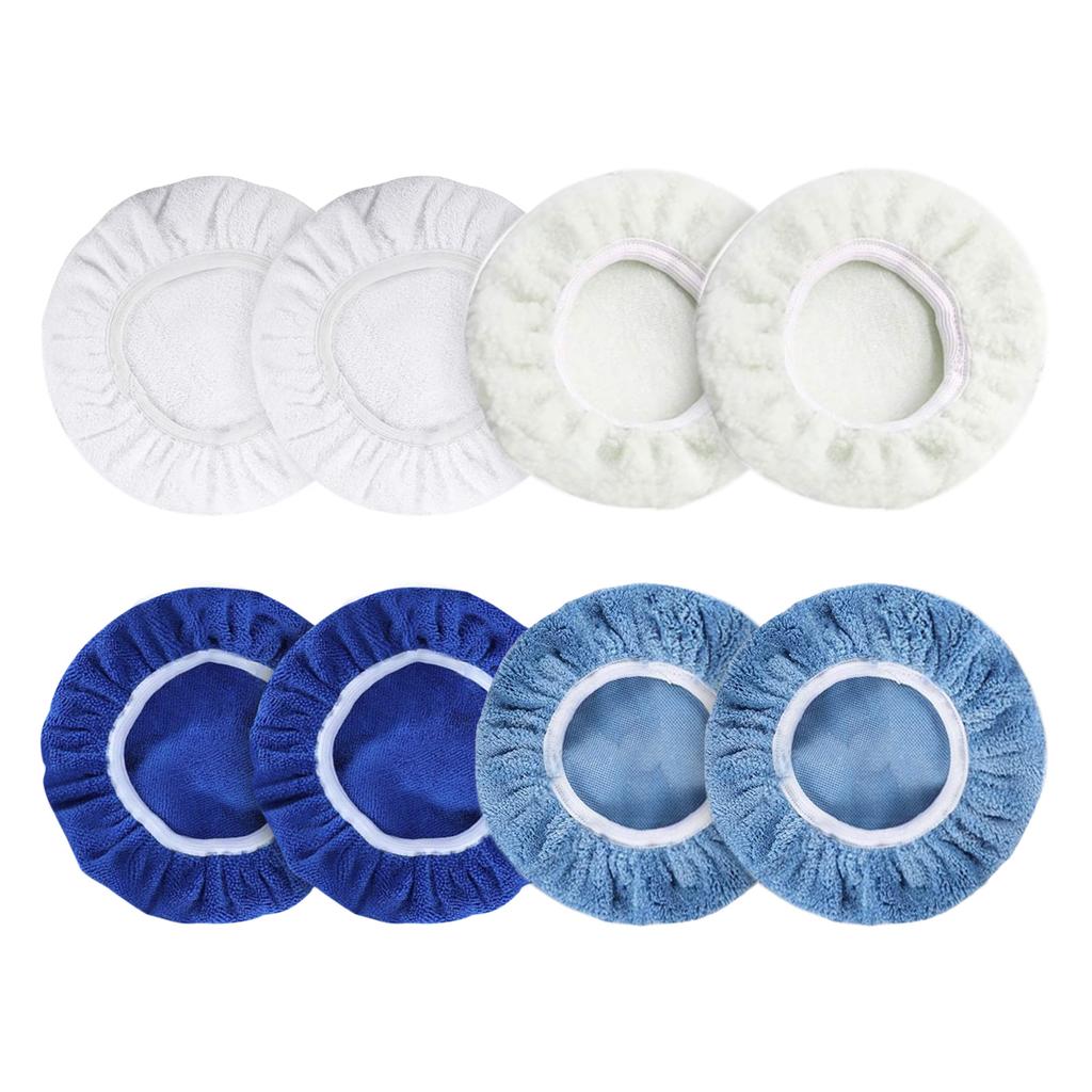 8pcs Car Polishing Pad Bonnet Set Microfiber Cotton Wool Coral Fleece Buffing Pad Cover for 6in Car Polisher