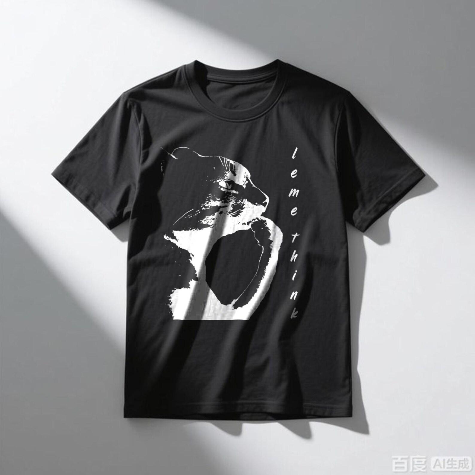 Leme Think Cat Meme Shirt, Funny Cat Graphic Tee, Viral Internet Humor Unisex T-Shirt XL