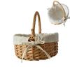 Portable Woven Rattan Basket Flower Basket Gift Basket with Handles and Cloth Lining Fruit Vegetable Bread Sundries Storage Bask
