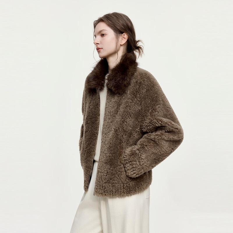 ELLE Women's Vintage Wool Faux Fur Collar Jacket