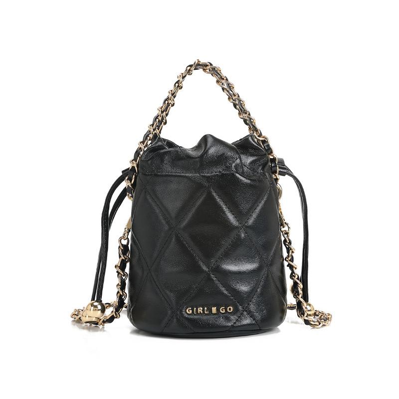 

Women S Bag Portable Diamond Leather Bag Stylish And Simple Shoulder Bag Retro Bucket Bag Women S Bag чёрный