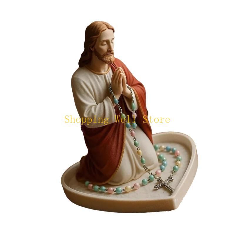 KX4B Holy Mother Father Statue Prayer Tray Resins Religious Decors Rosary Beads Jewelry Box For Home Church Or Gift Giving