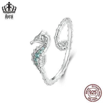 Avle Original Adjustable Seahorse Open Ring In S925 Sterling Silver with Platinum Plating for Women