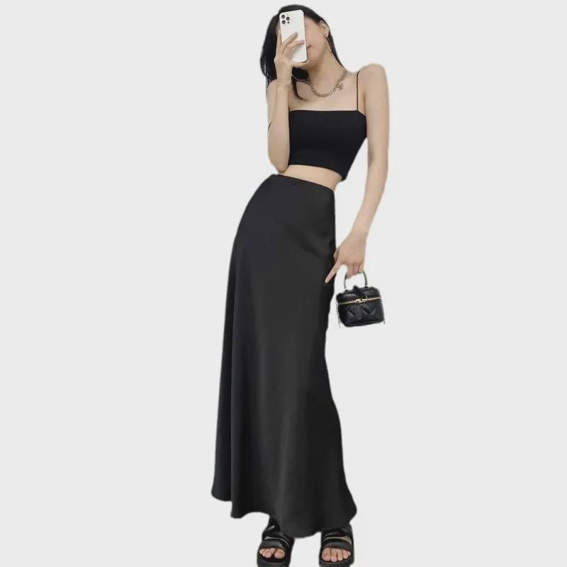Women's High-Waisted A-Line Satin Skirt, Slimming Tall Fit - 2025 Summer Collection