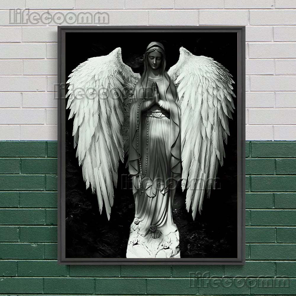 The Statue Of The Holy Angel And The Virgin Guarding The Cemetery Wall Art Canvas Painting Sacred Sculpture Art Poster And Print No Frame