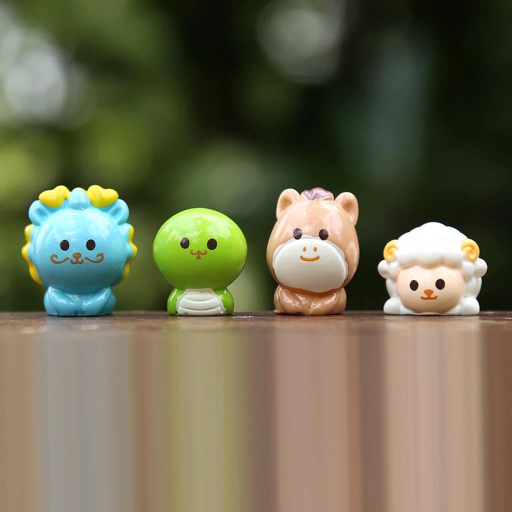 12PCS/Set New Mini Resin Zodiac Doll Toy Cartoon Simulation Small Animal Micro-landscaping DIY Car Office Decor Ornaments