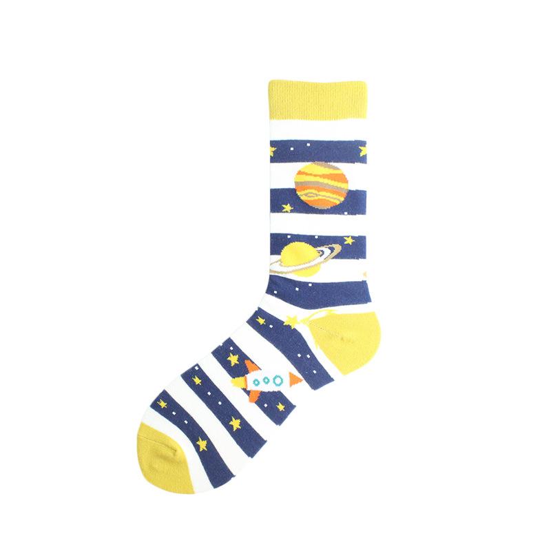 Happy Funny Unisex Painting UFO Astronaut Outer Space Rocket Men Crew Socks Male Boys Streetwear Cotton Causal Skateboard Sox