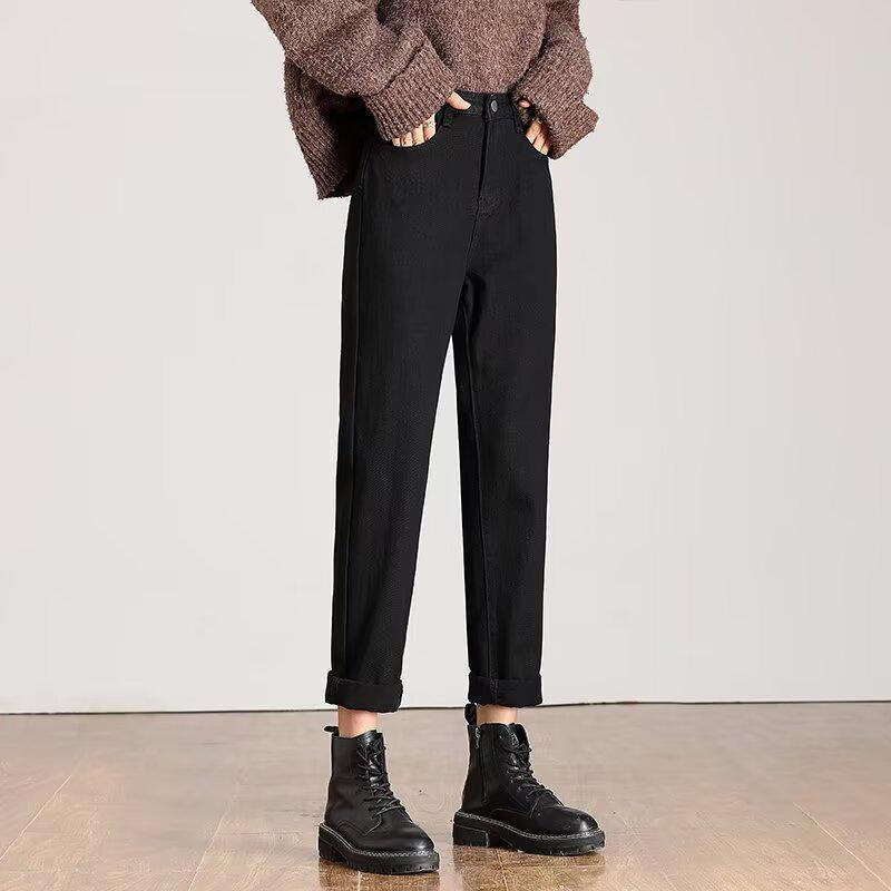 Women's Off-White High-Waisted Harem Jeans - 2024 Spring/Autumn, Elastic, Loose Fit, Slimming Casual Carrot Pants