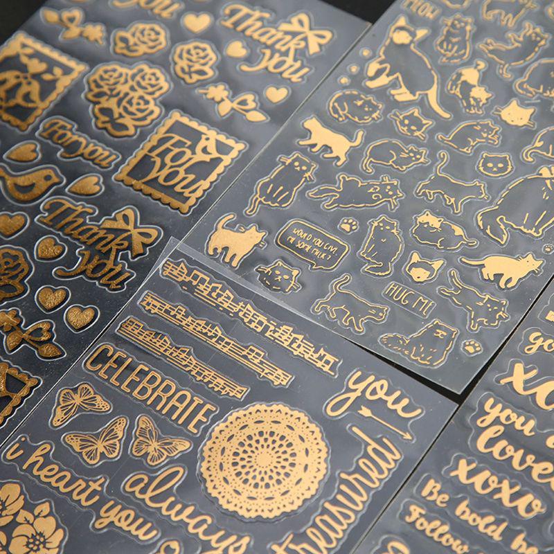 4 Sets Golden Flower Birds Blessing Words Fitment for Epoxy Mold Embellishment Resin Filler Stickers Pack F