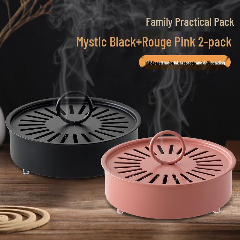 Fireproof Wrought Iron Mosquito Coil Holder with Lid - Creative Carbon Steel Ash-Catcher