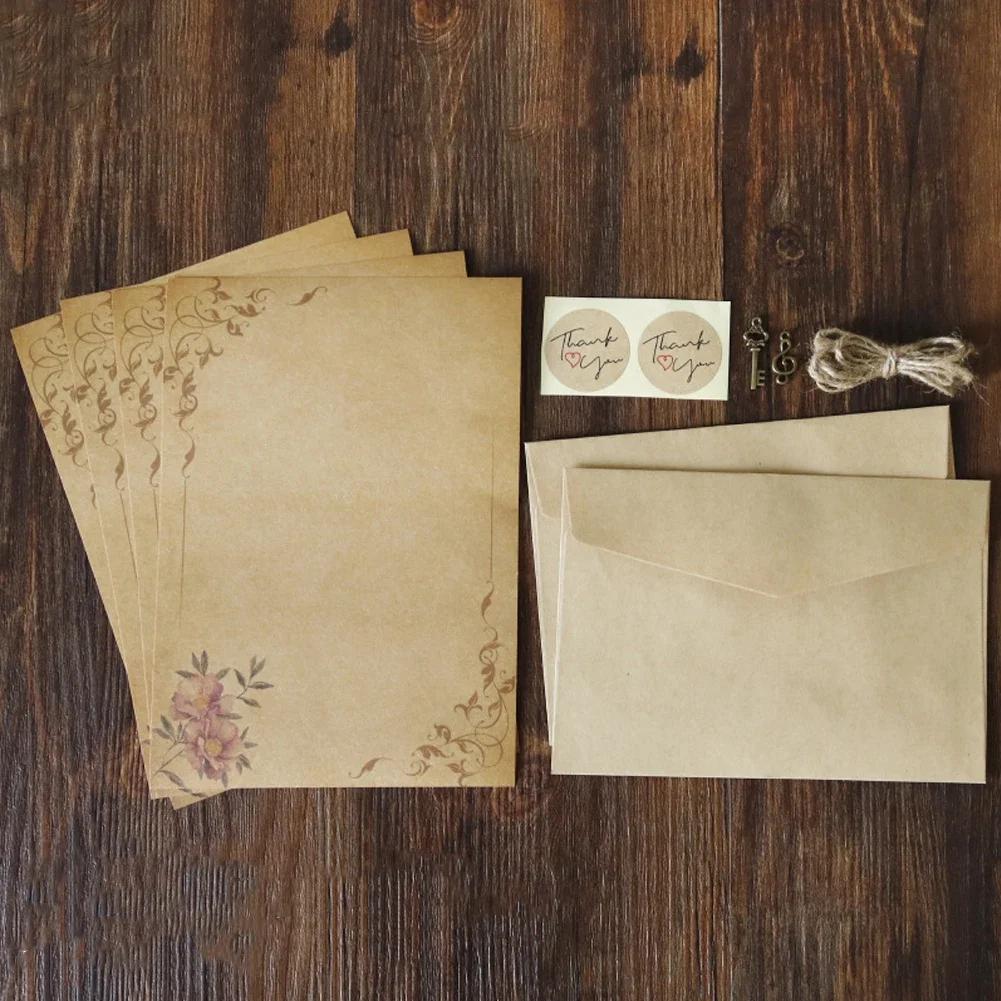 Europe Style Kraft Envelope Letter Paper With Rope Vintage Letter Message Pad Wedding Letter School Stationery Writing Supplies