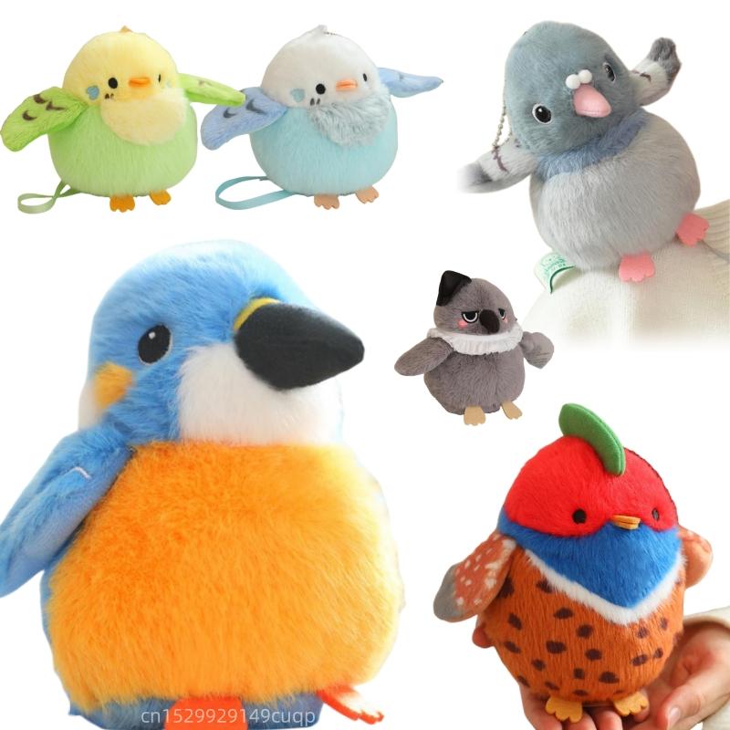 13cm Cute Simulation Bird Plush Doll Pendant Cartoon Round Bird Can Be Fixed Standing On The Shoulder Plush Toy Gift For Child