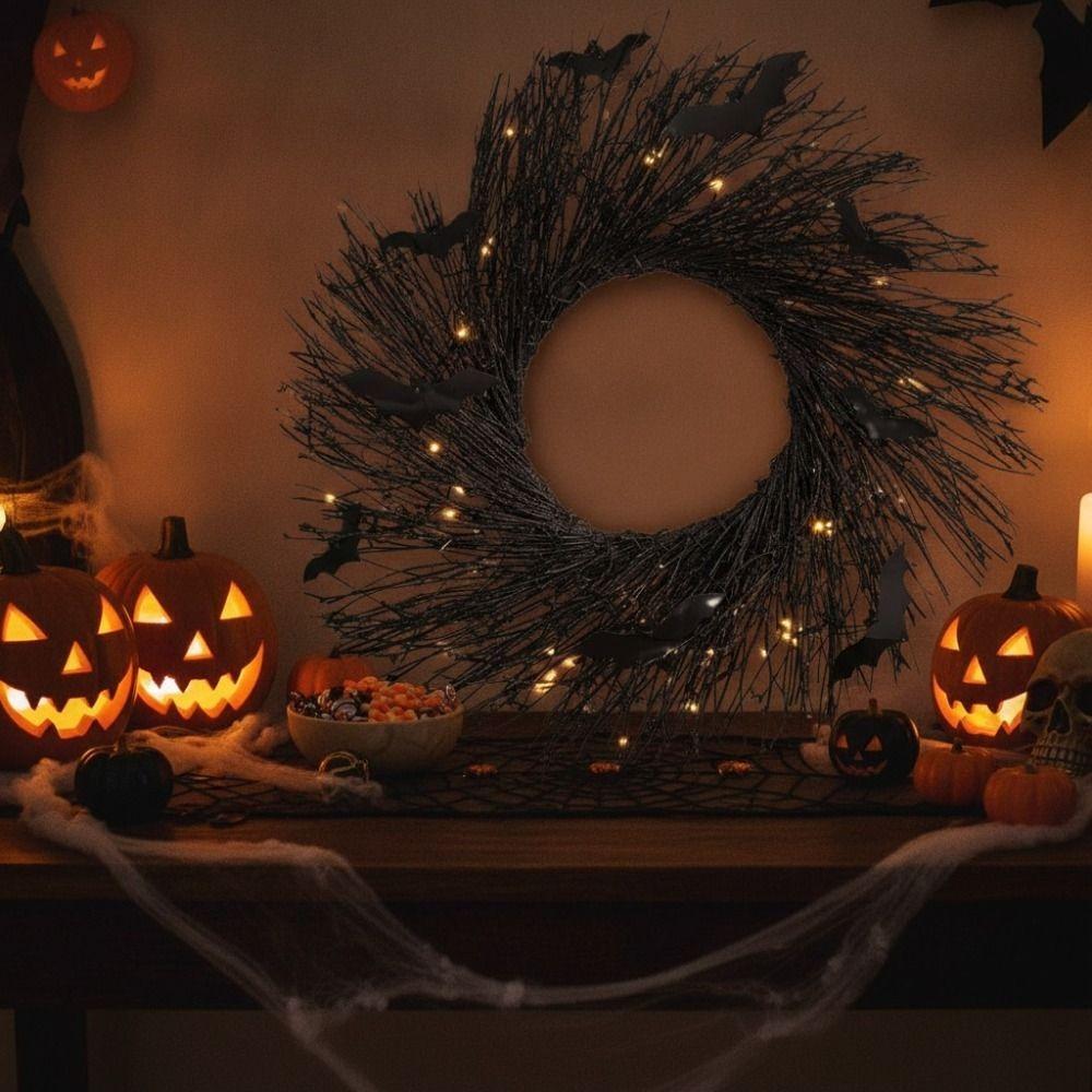 Dark Style Halloween Hanging Garland with Bat Front Door Bat Garland Spooky Halloween Wreath Bar