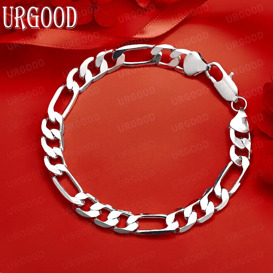 925 Sterling Silver 8mm Side Chain Fashion Bracelet Gift Jewelry