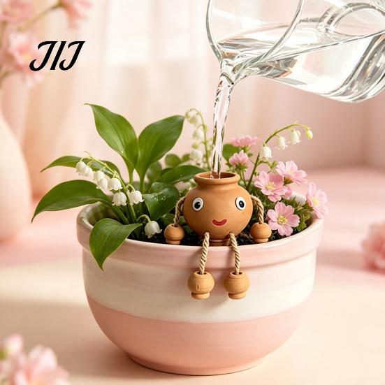 Automatic Drip Irrigation for Small Pots Terracotta Watering Spike, Cute Face Self Plant Insert Potted Decorative Smiling Doll Stakes Plants,