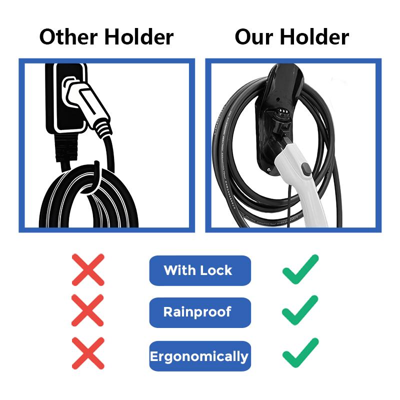 EVqiaoyi Lockable Type 1 EV Charger Holder Wall Mount J1772 Charging Nozzle Bracket Charging Cable Hook with Anti-Theft Lock