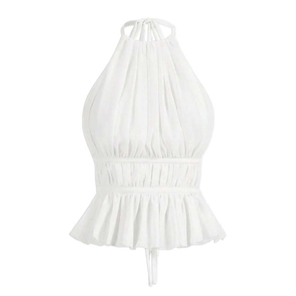Sleeveless Chiffon Vest Tops Halter Women's Crop Top Fashion Lace-up Camisole  Beach