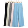 2025 Spring/Summer Kids' High-Waisted Slimming Knit Waffle Straight-Leg Drawstring Trousers