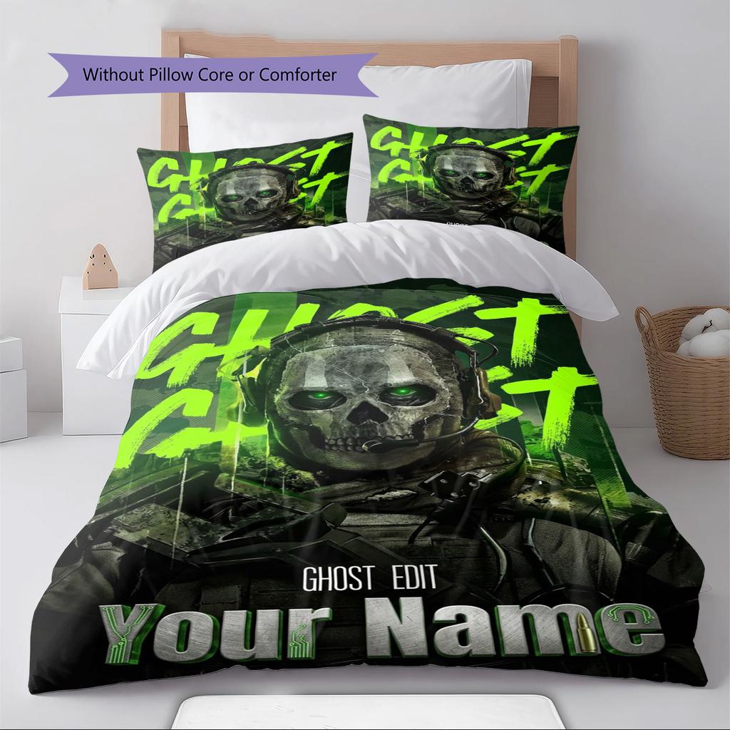 Name Custom Duty Call Ghost Pattern Bedding Set Quilt Cover Pillowcase Home Decor Gift (1 * duvet cover + 2 * pillowcase, without core)