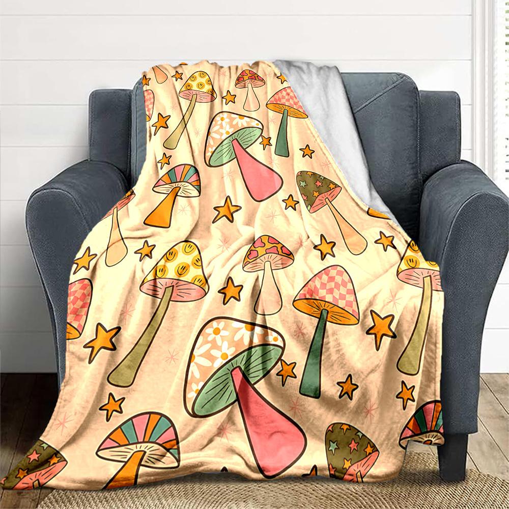 1pc Mushroom Star Blanket, Lightweight Flannel Throw Blanket for Sofa, Bed, Travel, Camping, Living Room, Office, Couch041