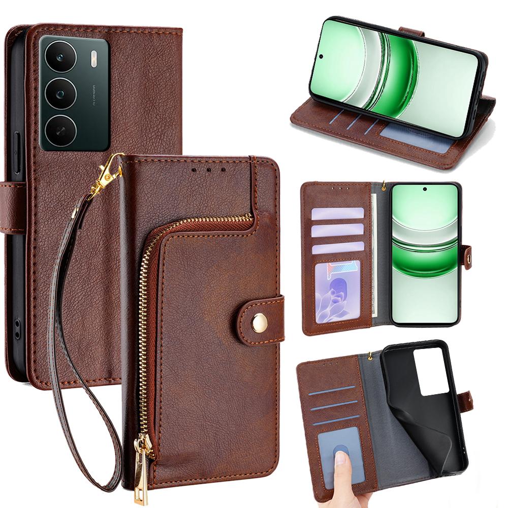 For Realme C71 4G Case Zipper Pocket PU Leather Wallet Flip Phone Cover