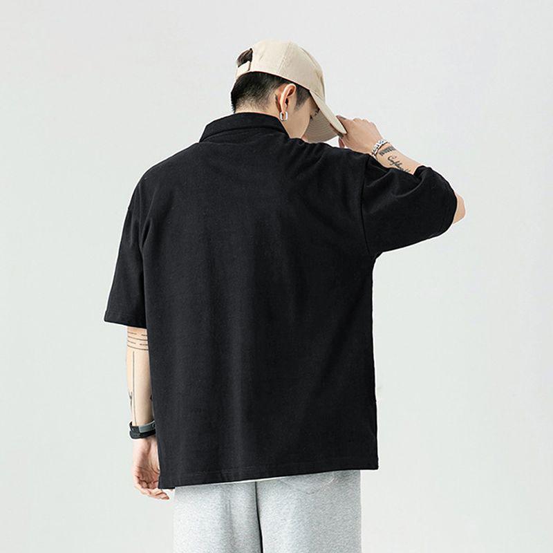 Turn-down Collar Short Sleeve Polo Shirt for Men Loose Fit Trendy Brand Solid Color Plus Size T-shirt Men's Casual American Style Half Sleeve Top