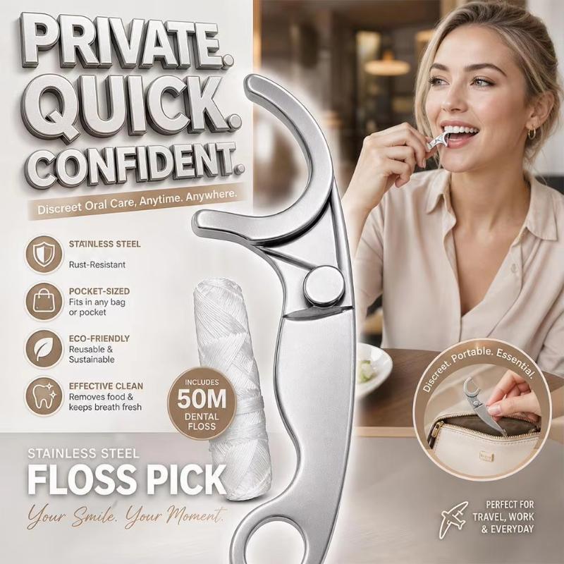 Reusable Portable Stainless Steel Toothpick Floss Set Lightweight Oral Teeth Cleaning Tools for Hiking Business Trip