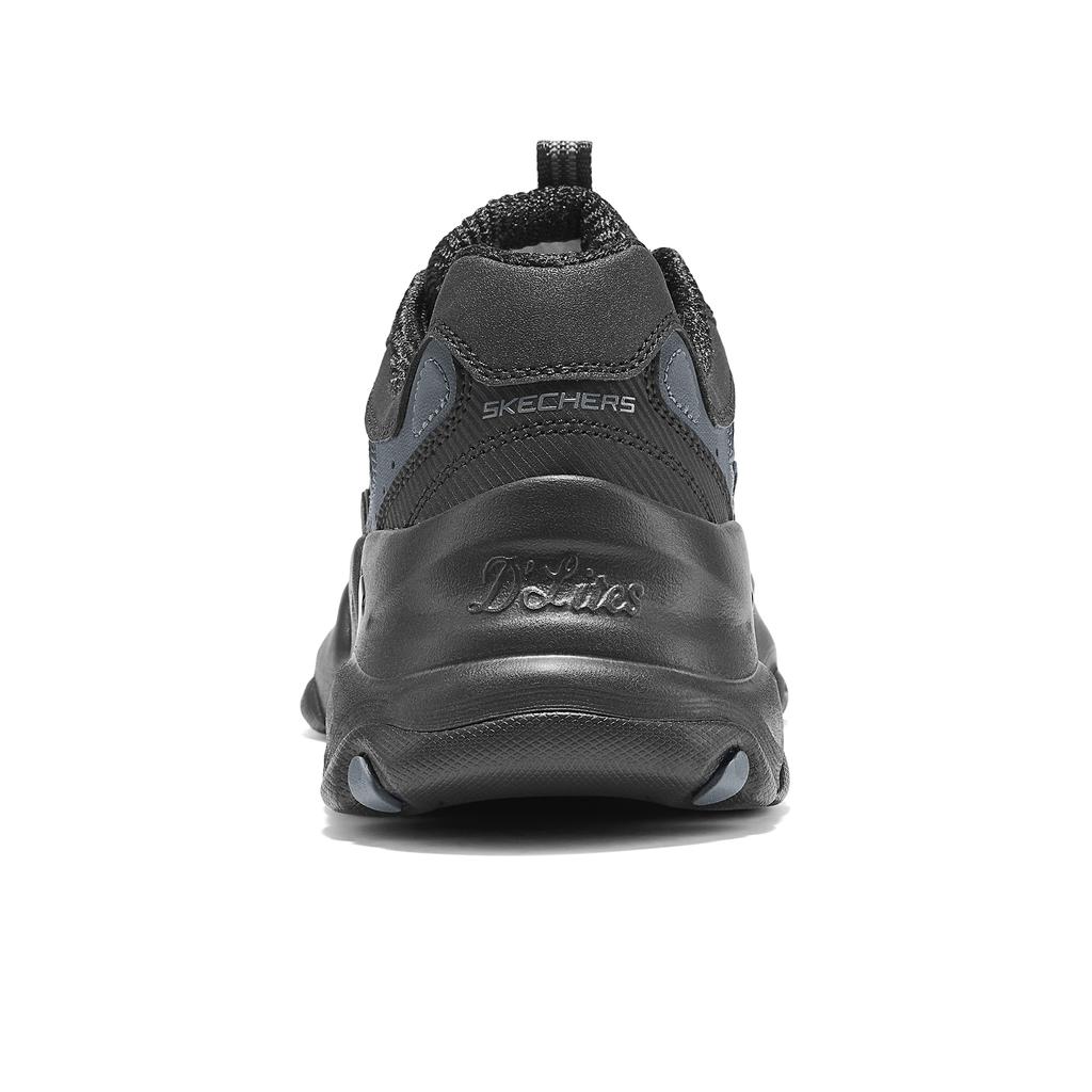 Skechers DLites Faux Leather Lace-Up Shock Absorbing Low-Top Dad Shoes Women Sneakers Black 150831-BLK
