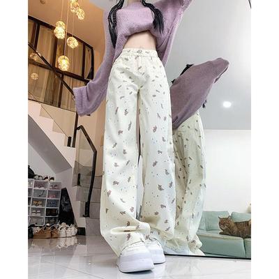 Plus Size High Waist Bear Print Wide Leg Jeans for Women - Spring/Autumn