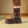 Womens Leather Ankle Boots Chunky Heel Platform Round Toe Biker Fall Winter