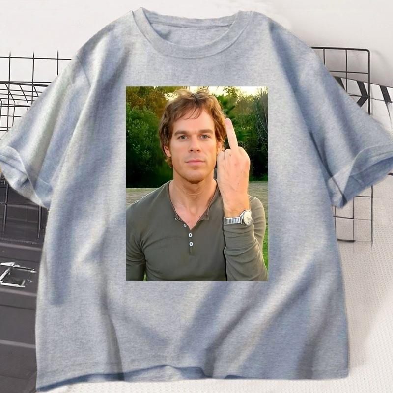Dexter Middle Finger TShirt Funny Dexter Morgan T Shirt Unisex Women Casual Short Sleeve ONeck Tshirt Vintage Clothing Tee Tops
