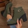 Fashion 2025 New Women Ankle Boots Autumn Winter New Large Size Comfortable Women Shoes Fashion Warm Thick Heel Lace Up High Heels Boots