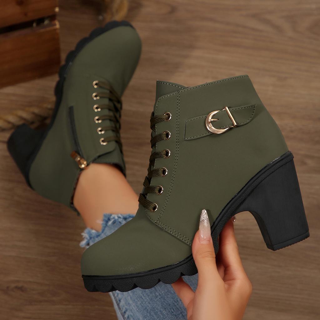 Fashion 2025 New Women Ankle Boots Autumn Winter New Large Size Comfortable Women Shoes Fashion Warm Thick Heel Lace Up High Heels Boots